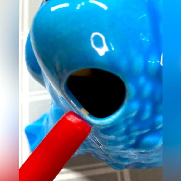 Vtg Ceramic 70s Blue Frog Toothbrush Soap Dish Bathroom Kitchen Air Planter - Picture 5 of 6